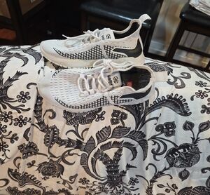 Women's White Knit Athletic Sneakers with Black Accents